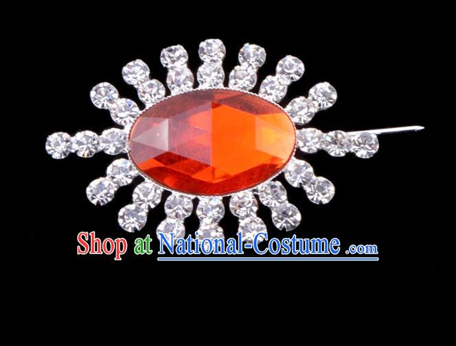 Traditional Beijing Opera Young Lady Jewelry Accessories Diva Crystal Red Brooch, Ancient Chinese Peking Opera Hua Tan Breastpin