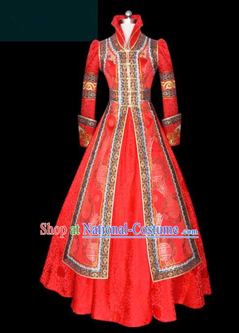 Traditional Chinese Mongol Nationality Dance Costume Mongols Folk Dance Robe Mongolian Minority  Costume and headwear