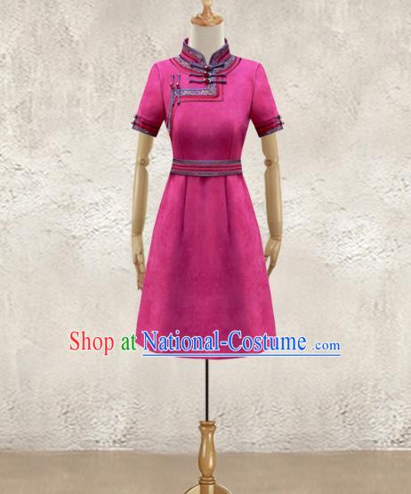 Traditional Chinese National Costume Elegant Hanfu Dress, China Tang Suit Plated Buttons Rosy Chirpaur Cheongsam Qipao for Women