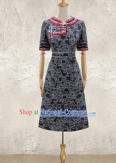 Traditional Chinese National Costume Elegant Hanfu Black Dress, China Tang Suit Plated Buttons Chirpaur Cheongsam Qipao for Women