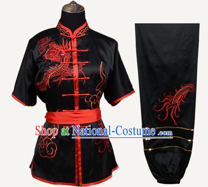 Top Kung Fu Costume Martial Arts Costume Kung Fu Training Black Uniform, Gongfu Shaolin Wushu Embroidery Tai Ji Clothing for Women