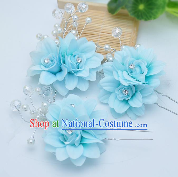 Traditional Chinese Handmade Hair Accessories Blue Flowers Hairpins for Women