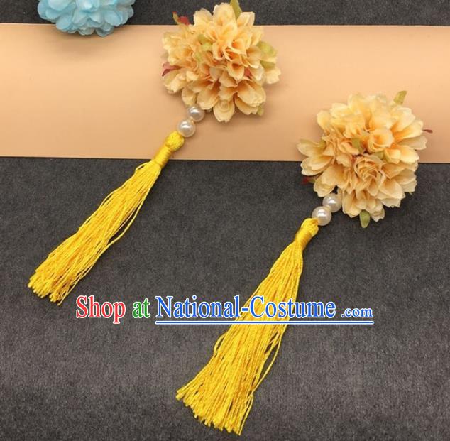 Traditional Chinese Handmade Hair Accessories Hairpins Hanfu Yellow Flowers Tassel Hair Claw for Kids