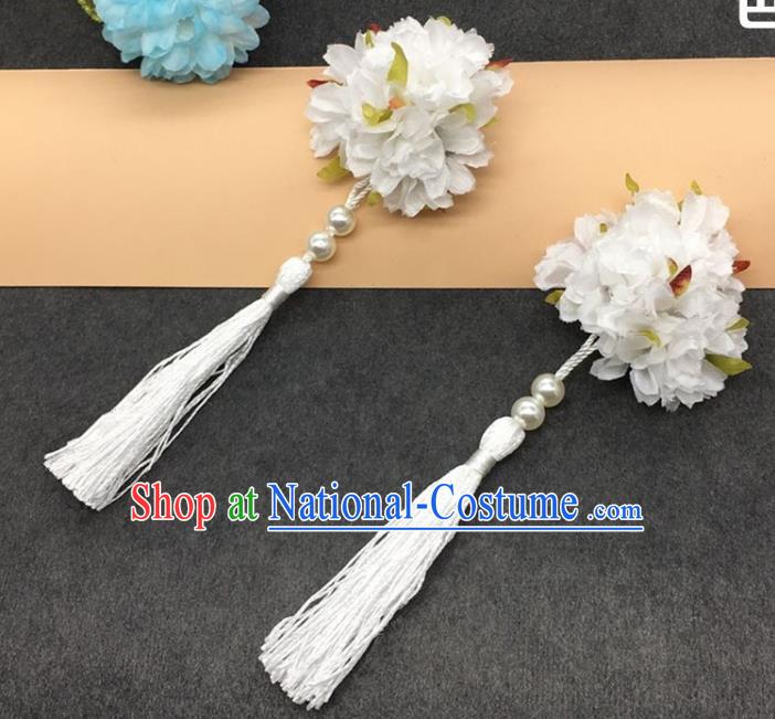 Traditional Chinese Handmade Hair Accessories Hairpins Hanfu White Flowers Tassel Hair Claw for Kids