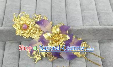 Traditional Handmade Chinese Classical Hair Accessories Golden Hanfu Hairpins for Women