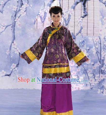 Traditional Chinese Republic of China Nobility Fairlady Costume, China Ancient Purple Xiuhe Suit Embroidered Clothing for Women