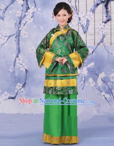 Traditional Chinese Republic of China Nobility Fairlady Costume, China Ancient Green Xiuhe Suit Embroidered Clothing for Women