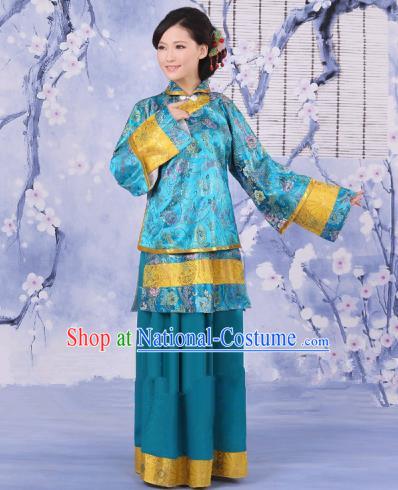 Traditional Chinese Republic of China Nobility Fairlady Costume, China Ancient Blue Xiuhe Suit Embroidered Clothing for Women