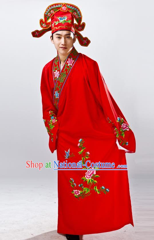 Traditional China Beijing Opera Costume Gifted Scholar Red Embroidered Robe, Chinese Peking Opera Niche Embroidery Clothing