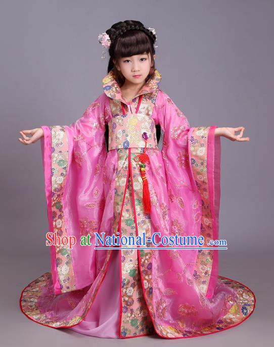 Traditional Chinese Tang Dynasty Palace Lady Costume, China Ancient Imperial Consort Hanfu Trailing Dress Clothing for Kids