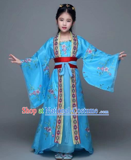 Traditional Chinese Tang Dynasty Imperial Princess Costume, China Ancient Palace Lady Hanfu Trailing Dress Clothing for Kids