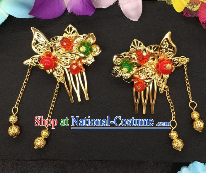 Traditional Handmade Chinese Classical Hair Accessories Butterfly Tassel Hair Comb Hairpins for Women