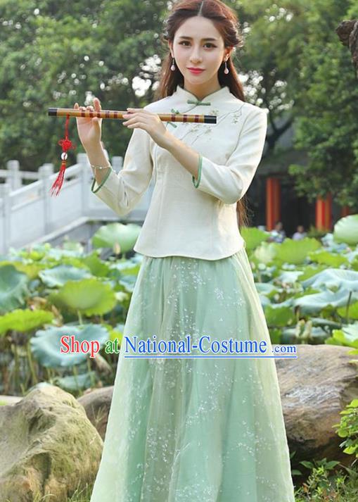 Traditional Chinese National Costume Hanfu Embroidery Blouse, China Tang Suit Cheongsam Upper Outer Garment Shirt for Women