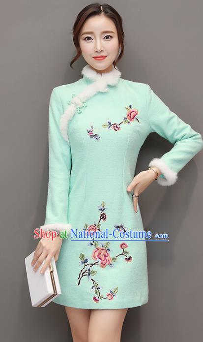 Traditional Chinese National Costume Hanfu Embroidered Butterfly Peony Green Qipao Dress, China Tang Suit Cheongsam for Women