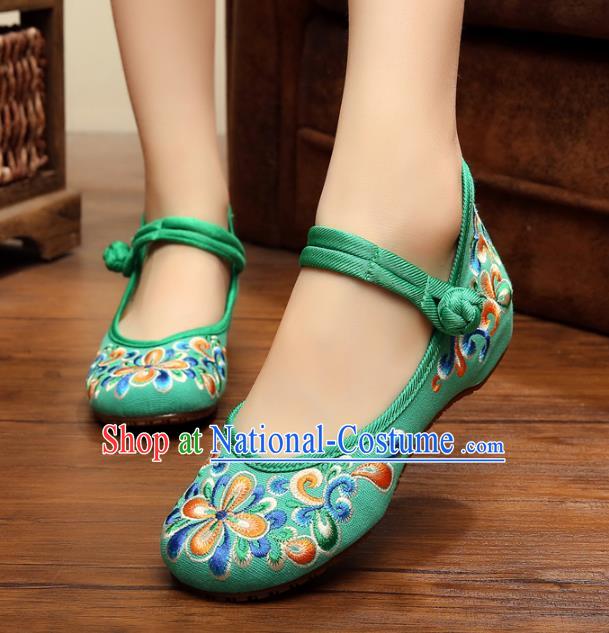 Traditional Chinese National Green Embroidered Shoes, China Princess Shoes Hanfu Embroidery Shoes for Women