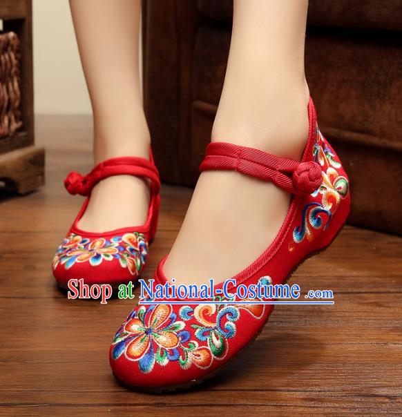 Traditional Chinese National Red Embroidered Shoes, China Princess Shoes Hanfu Embroidery Shoes for Women