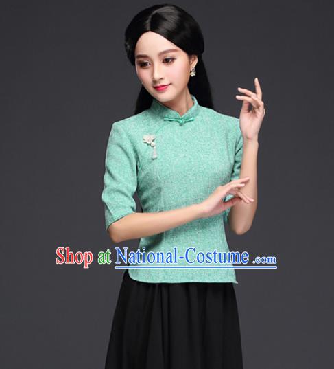 Traditional Chinese National Costume Hanfu Green Blouse, China Tang Suit Cheongsam Upper Outer Garment Shirt for Women