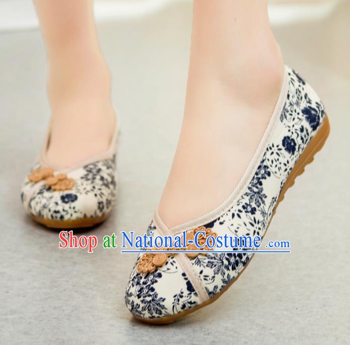 Traditional Chinese National Hanfu White Shoes, China Princess Embroidery Shoes for Women