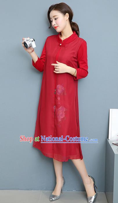 Traditional Ancient Chinese Young Women Cheongsam Dress Republic of China Tangsuit Stand Collar Blouse Dress Tang Suit Clothing