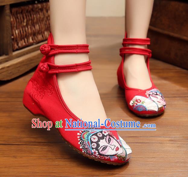 Traditional Chinese National Hanfu Shoes Red Canvas Embroidered Shoes, China Princess Embroidery Shoes for Women