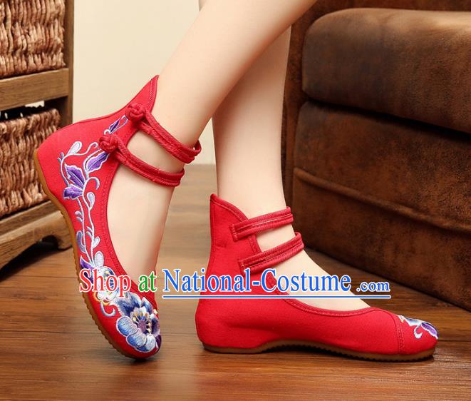 Traditional Chinese National Wedding Shoes Embroidered Peony Shoes, China Princess Embroidery Shoes for Women