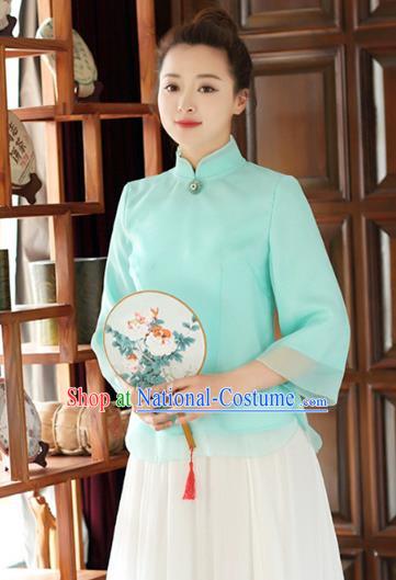 Traditional Chinese National Costume Hanfu Green Qipao Blouse, China Tang Suit Cheongsam Upper Outer Garment Shirt for Women