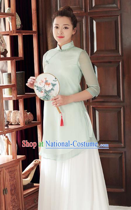 Traditional Ancient Chinese Young Women Cheongsam Dress Republic of China Tangsuit Stand Collar Blouse Dress Tang Suit Clothing