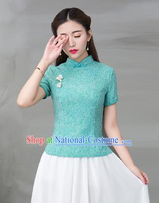 Traditional Chinese National Costume Hanfu Green Qipao Blouse, China Tang Suit Cheongsam Upper Outer Garment Shirt for Women