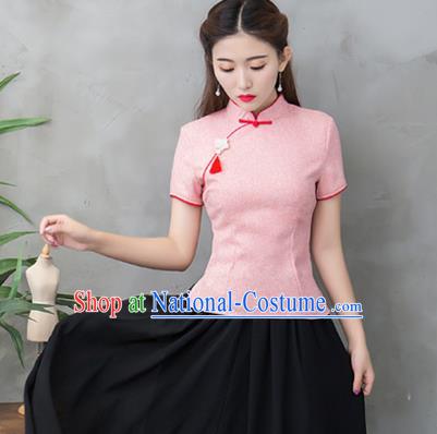 Traditional Chinese National Costume Hanfu Pink Qipao Blouse, China Tang Suit Cheongsam Upper Outer Garment Shirt for Women