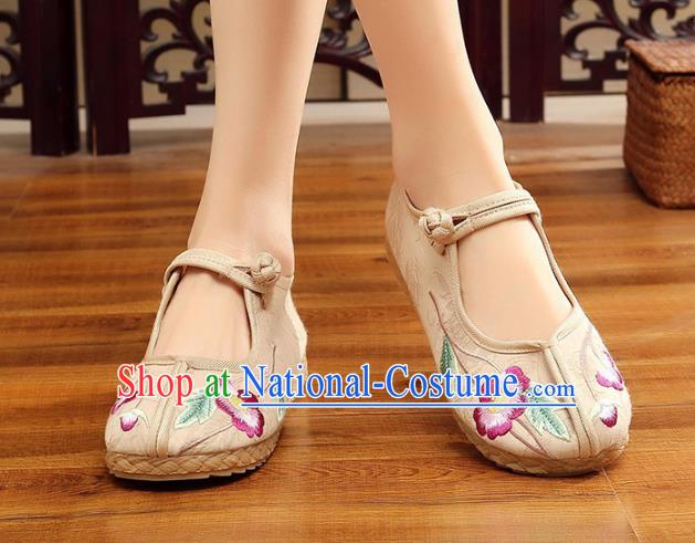 Traditional Chinese National Hanfu Embroidery Flowers White Shoes, China Princess Embroidered Shoes for Women