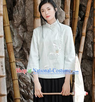 Traditional Chinese National Costume Hanfu Painting Lotus Blouse, China Tang Suit Cheongsam Upper Outer Garment Shirt for Women