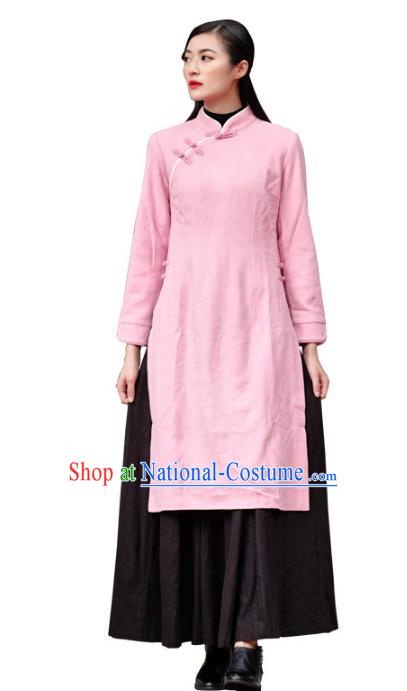 Traditional Chinese National Costume Hanfu Pink Qipao, China Tang Suit Cheongsam Dress for Women