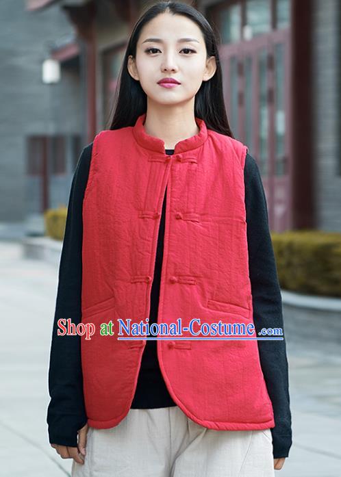 Traditional Chinese National Costume Hanfu Red Vests, China Tang Suit Cheongsam Waistcoat for Women