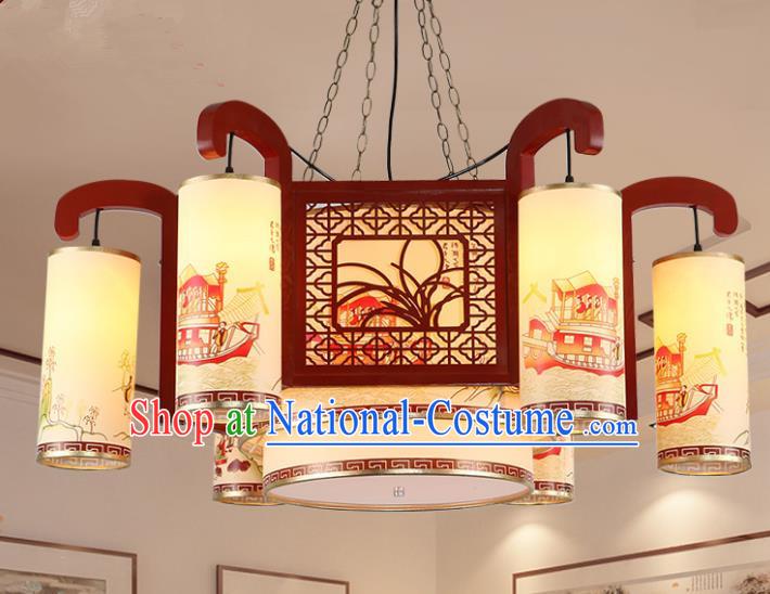 Traditional Chinese Handmade Sheepskin Lantern Classical Wood Carving Orchid Palace Lantern China Ceiling Palace Lamp