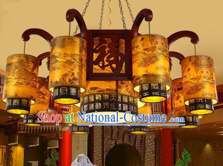 Traditional Chinese Handmade Sheepskin Lantern Classical Wood Carving Palace Lantern China Ceiling Palace Lamp