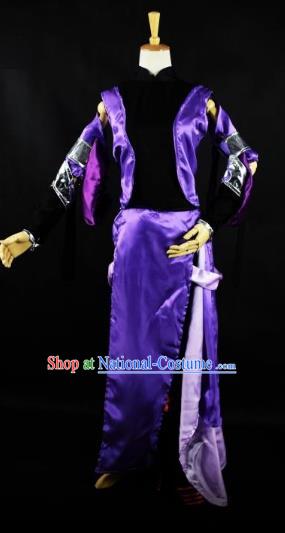 Traditional Chinese Ancient Cosplay Swordsman Purple Clothing for Women