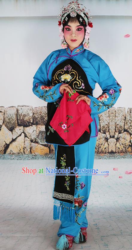 Chinese Beijing Opera Servant Girl Black Embroidered Costume, China Peking Opera Actress Embroidery Clothing