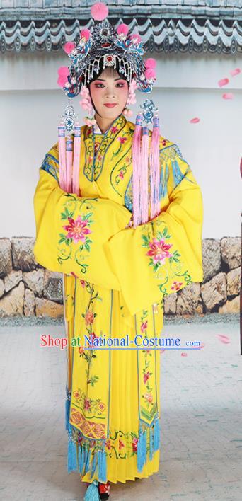 Chinese Beijing Opera Diva Palace Lady Embroidered Yellow Costume, China Peking Opera Actress Embroidery Clothing