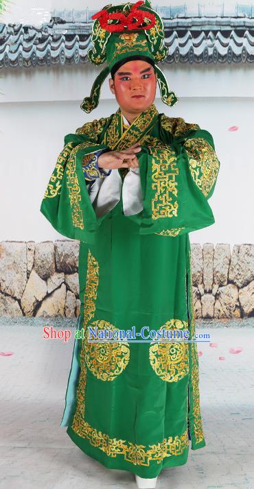 Chinese Beijing Opera Niche Costume Green Embroidered Robe, China Peking Opera Scholar Embroidery Clothing