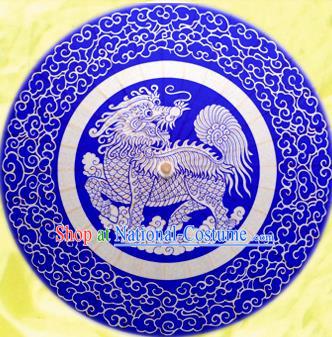 Handmade China Traditional Dance Painting Kylin Blue Umbrella Oil-paper Umbrella Stage Performance Props Umbrellas