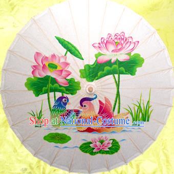 Handmade China Traditional Dance Umbrella Classical Painting Lotus Mandarin Duck Oil-paper Umbrella Stage Performance Props Umbrellas