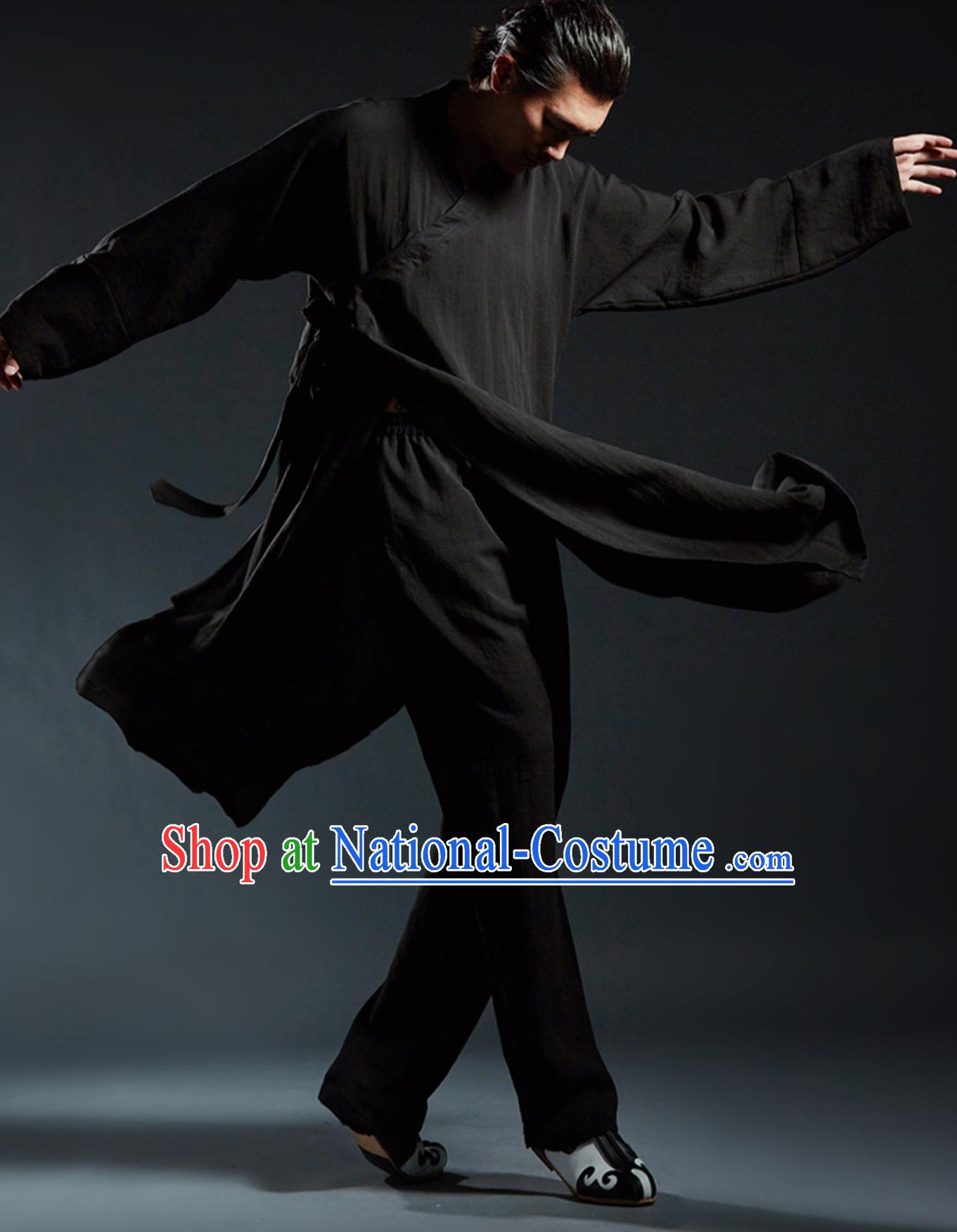 Black Chinese Classical Tai Chi Wushu Martial Arts Uniform Clothing Complete Set for Men Women Kids