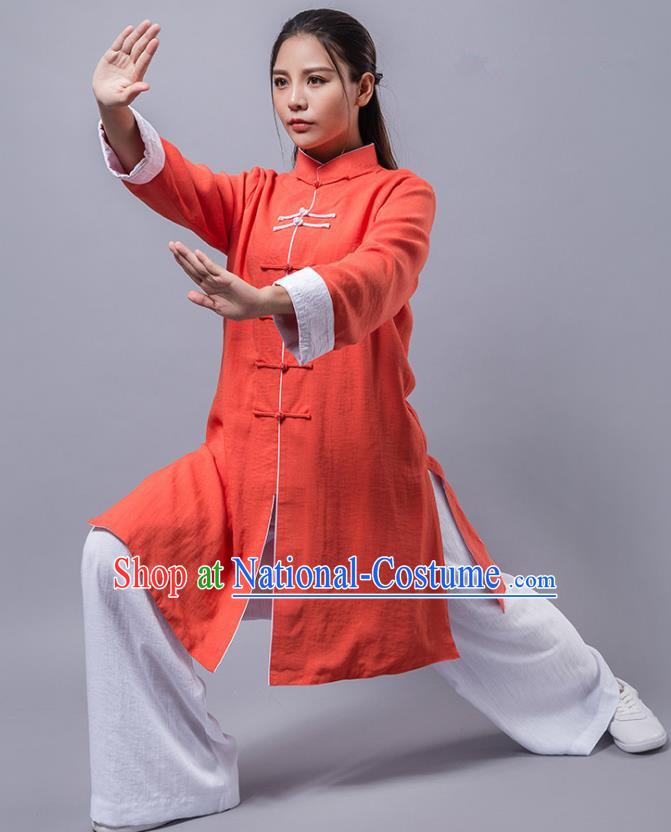 Top Grade Chinese Kung Fu Orange Costume China Martial Arts Training Uniform Tai Ji Wushu Clothing for Women