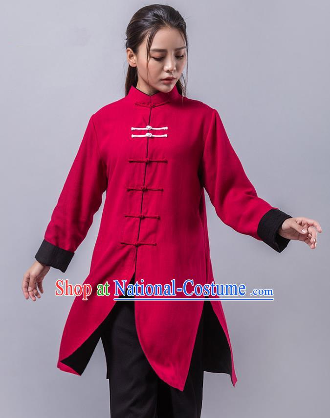 Top Grade Chinese Kung Fu Red Costume China Martial Arts Training Uniform Tai Ji Wushu Clothing for Women