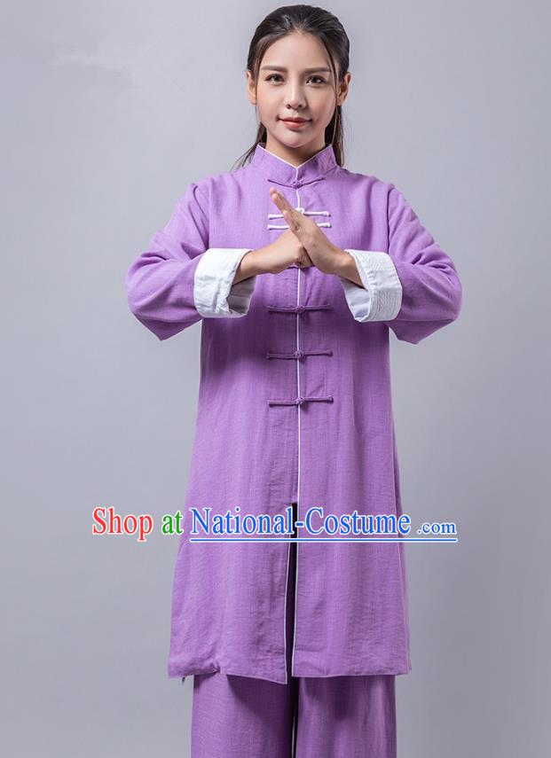 Top Grade Chinese Kung Fu Purple Costume China Martial Arts Training Uniform Tai Ji Wushu Clothing for Women