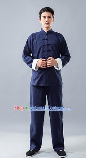 Top Grade Chinese Kung Fu Costume, China Martial Arts Tai Ji Training Linen Uniform Gongfu Clothing for Men