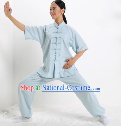 Top Grade Chinese Kung Fu Plated Buttons Costume, China Martial Arts Short Sleeve Uniform Tai Ji Wushu Clothing for Women