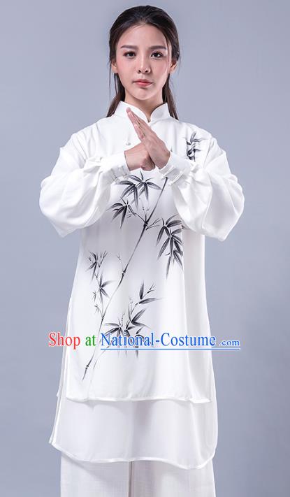 Top Grade Chinese Kung Fu Costume Martial Arts Printing Bamboo Uniform, China Tai Ji Wushu Plated Buttons Clothing for Women