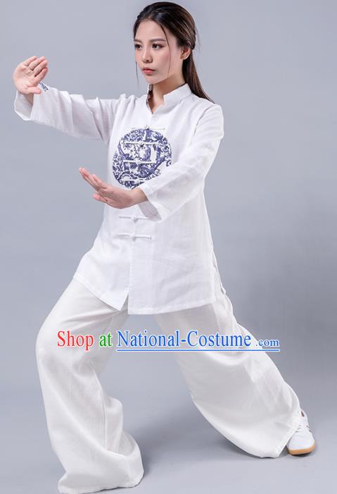 Top Grade Chinese Kung Fu Costume Martial Arts Printing Uniform, China Tai Ji Wushu Plated Buttons Clothing for Women