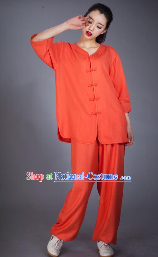 Top Grade Chinese Kung Fu Costume Martial Arts Orange Uniform, China Tai Ji Wushu Clothing for Women